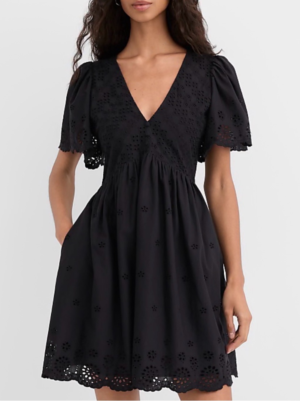 NWT Loft Black Eyelet V-Neck Mini Dress